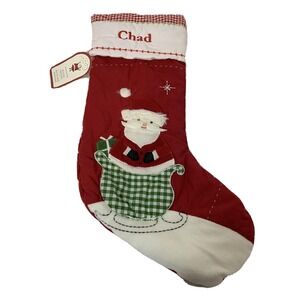 Pottery Barn Kids Quilted Stocking Christmas Santa Checked Red Mono Chad NWT